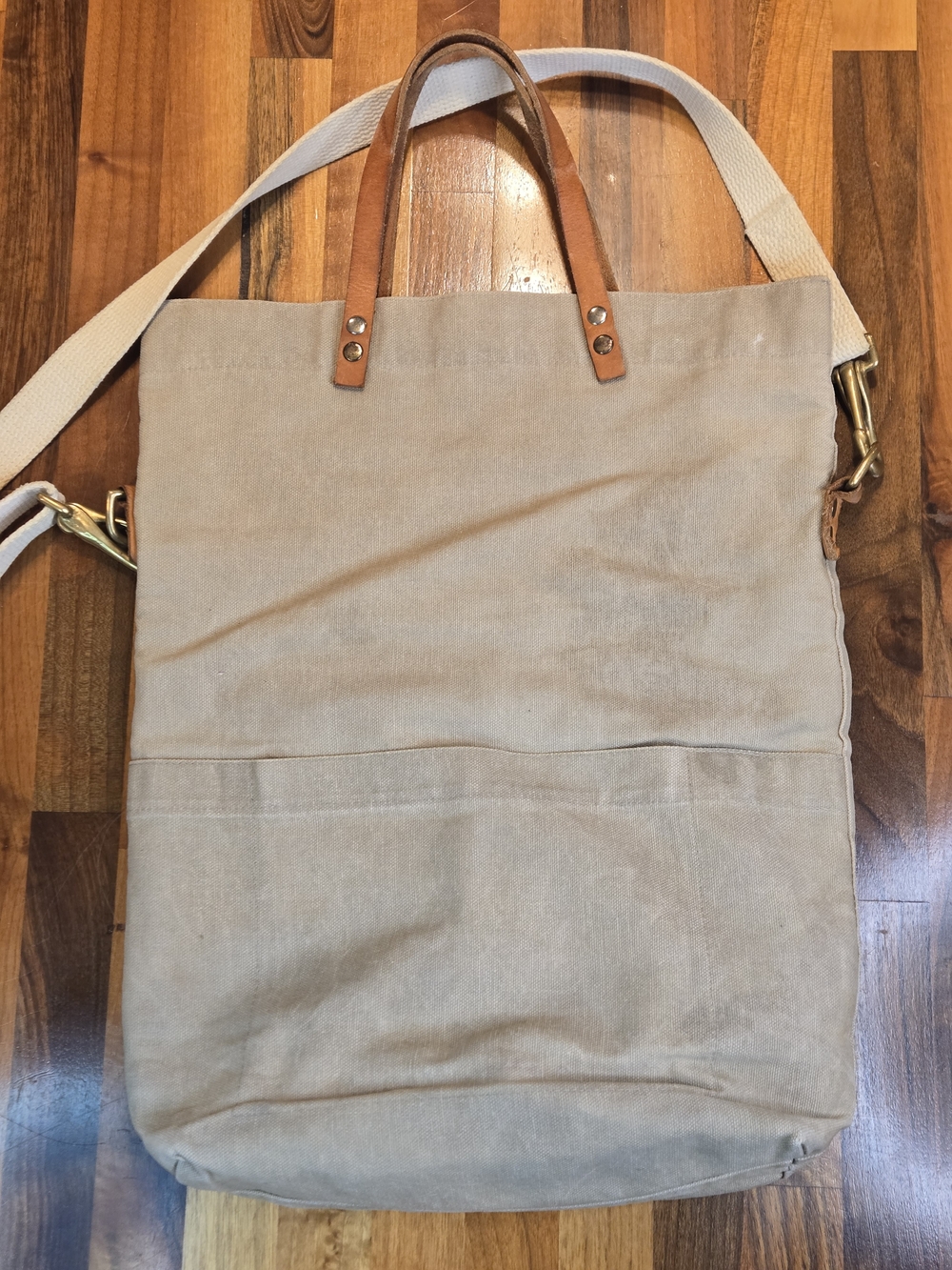 Newton Supply Co. Canvas & Leather Convertible Tote Bag – Khaki/Stone